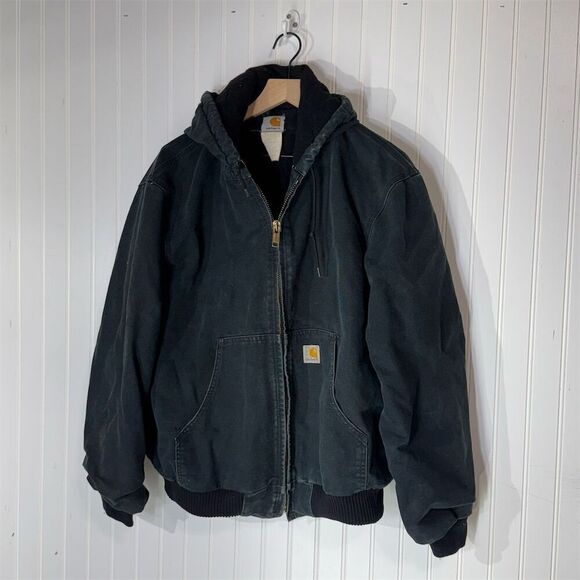 Carhartt Other - Vintage 05 Carhartt J140 Hooded Work Jacket Black L Duck Canvas USA Distressed